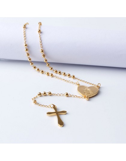 FINE4U N108 jezus chrystus krucyfiks naszyjnik dla kobiet 316L ze stali nierdzewnej stalowe długie różańce naszyjnik maryi panny