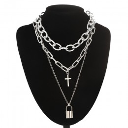Warstwowa grunge estetyczna biżuteria vintage punkowy łańcuszek naszyjnik blokada krzyż wisiorek naszyjnik kobiety choker łańcuc