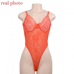 Kryptograficzny różowy Neon klasyczna przezroczysta koronka Body kobiety Sexy Backless Mesh kombinezon w paski wysoki krój Body 