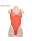 Kryptograficzny różowy Neon klasyczna przezroczysta koronka Body kobiety Sexy Backless Mesh kombinezon w paski wysoki krój Body 