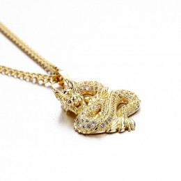 Luksusowe złote kolory cyrkon wisiorek w kształcie smoka naszyjniki dla kobiet mężczyzn Iced Out tenis złoty łańcuch Hip Hop biż