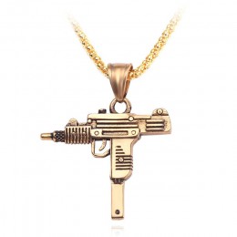 UZI Kolye GUN kształt naszyjnik mężczyźni Hip Hop biżuteria złoty kolor styl wojskowy mężczyzna 60cm łańcuch męskie naszyjniki G