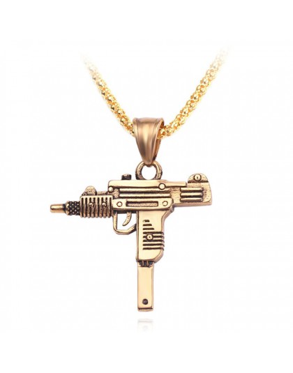 UZI Kolye GUN kształt naszyjnik mężczyźni Hip Hop biżuteria złoty kolor styl wojskowy mężczyzna 60cm łańcuch męskie naszyjniki G
