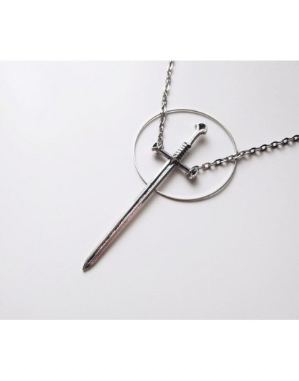 Antyczne srebro miecz i naszyjnik z dużym choker wisiorek biżuteria długi Gothic klasyczny Tarot okultystyczny ciemny prezent mę