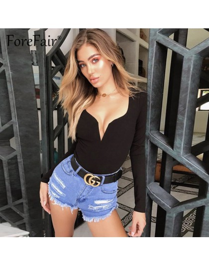 Forefair V Neck z długim rękawem Body bluzka kobieca jesienne zimowe pajacyki 2018 czarny czerwony biały bordowy Slim Body kobie