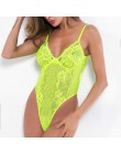 Kryptograficzny różowy Neon klasyczna przezroczysta koronka Body kobiety Sexy Backless Mesh kombinezon w paski wysoki krój Body 