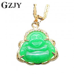 GZJY Fashion naszyjnik charms i wisiorek uśmiech budda zielony kamień cyrkon szampańskie złoto kolorowy wisiorek dla damska biżu