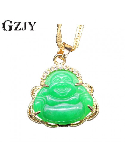 GZJY Fashion naszyjnik charms i wisiorek uśmiech budda zielony kamień cyrkon szampańskie złoto kolorowy wisiorek dla damska biżu