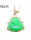 GZJY Fashion naszyjnik charms i wisiorek uśmiech budda zielony kamień cyrkon szampańskie złoto kolorowy wisiorek dla damska biżu