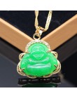 GZJY Fashion naszyjnik charms i wisiorek uśmiech budda zielony kamień cyrkon szampańskie złoto kolorowy wisiorek dla damska biżu