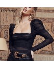 Fantoye Sexy czarne koronkowe niski kołnierz body kobiety Mesh warstwowe Backless Ruffles wąska obcisła topy Femme eleganckie Vi