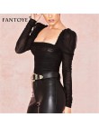 Fantoye Sexy czarne koronkowe niski kołnierz body kobiety Mesh warstwowe Backless Ruffles wąska obcisła topy Femme eleganckie Vi