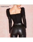 Fantoye Sexy czarne koronkowe niski kołnierz body kobiety Mesh warstwowe Backless Ruffles wąska obcisła topy Femme eleganckie Vi