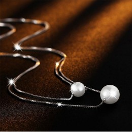 Anenjery 925 Sterling Silver naszyjnik dwuwarstwowy łańcuch imitacja perły Choker naszyjniki dla kobiet kolye S-N156