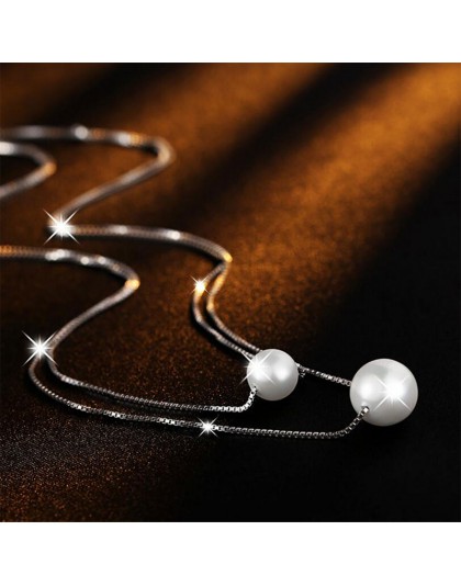 Anenjery 925 Sterling Silver naszyjnik dwuwarstwowy łańcuch imitacja perły Choker naszyjniki dla kobiet kolye S-N156