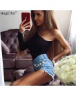 Hugcitar bawełna jedno ramię nachylenie dekolt body z długim rękawem 2019 jesień zima kobiety slim fit body sexy czarny strój ką