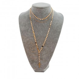 Złoty łańcuch wielowarstwowe cekiny Choker naszyjnik kobiety kryształowe monety naszyjniki z krzyżem wisiorki długi Chocker Coll