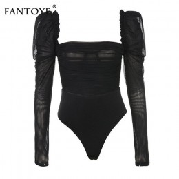 Fantoye Sexy czarne koronkowe niski kołnierz body kobiety Mesh warstwowe Backless Ruffles wąska obcisła topy Femme eleganckie Vi