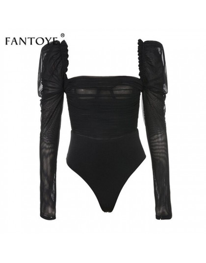 Fantoye Sexy czarne koronkowe niski kołnierz body kobiety Mesh warstwowe Backless Ruffles wąska obcisła topy Femme eleganckie Vi