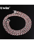 UWIN 9mm Iced Out choker damski srebrny/różowe złoto kubański Link z białą i różową cyrkonią łańcuszek biżuteria