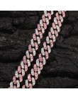 UWIN 9mm Iced Out choker damski srebrny/różowe złoto kubański Link z białą i różową cyrkonią łańcuszek biżuteria