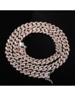 UWIN 9mm Iced Out choker damski srebrny/różowe złoto kubański Link z białą i różową cyrkonią łańcuszek biżuteria