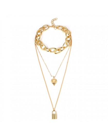 KMVEXO Punk kochanka blokada wisiorek Choker naszyjnik Boho obojczyk złoty gruby łańcuch Opal naszyjniki z kryształem Collier ko