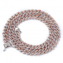 UWIN 9mm Iced Out choker damski srebrny/różowe złoto kubański Link z białą i różową cyrkonią łańcuszek biżuteria