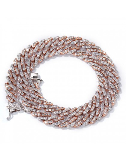 UWIN 9mm Iced Out choker damski srebrny/różowe złoto kubański Link z białą i różową cyrkonią łańcuszek biżuteria