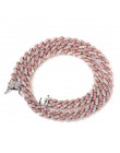UWIN 9mm Iced Out choker damski srebrny/różowe złoto kubański Link z białą i różową cyrkonią łańcuszek biżuteria
