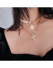 DIEZI luksusowy design imitacje pereł Choker naszyjnik kobieta krzyż wisiorek naszyjniki dla kobiet złoty kolor moda biżuteria m