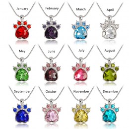 QIHE biżuteria symulowane birthstone naszyjnik Rhinestone łapa stóp print charm naszyjnik spersonalizowane birthstone biżuteria 