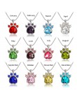 QIHE biżuteria symulowane birthstone naszyjnik Rhinestone łapa stóp print charm naszyjnik spersonalizowane birthstone biżuteria 