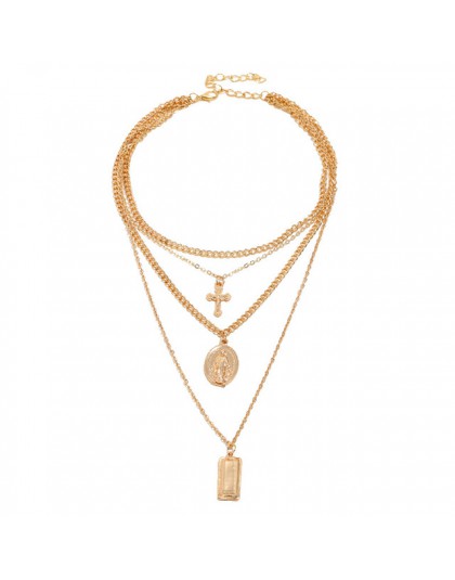 RscvonM krzyż Virgin Chain krzyż ze stopu metalowy pręt 4 warstwy wisiorek naszyjniki czeski biżuteria bogini katolicki Choker n