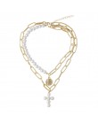 DIEZI luksusowy design imitacje pereł Choker naszyjnik kobieta krzyż wisiorek naszyjniki dla kobiet złoty kolor moda biżuteria m