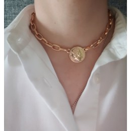 Modny złoty kolor poszycia wisiorek w kształcie monety CHOKER naszyjnik dla kobiet dziewczyna