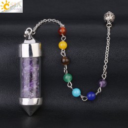 CSJA New Arrival 7 butelka życzeń Chakra wahadło Reiki naturalny Chip kamień naszyjnik dla kobiet mężczyzn wróżby Amulet F976