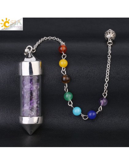 CSJA New Arrival 7 butelka życzeń Chakra wahadło Reiki naturalny Chip kamień naszyjnik dla kobiet mężczyzn wróżby Amulet F976