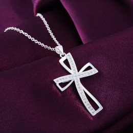 Promocje gorąca sprzedaż srebro dla kobiet cyrstal krzyż wisiorek naszyjnik biżuteria srebrna biżuteria moda śliczne wesele LN00