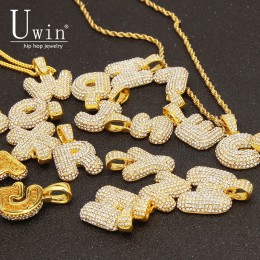 UWIN niestandardowe bańki litery wisiorek z imieniem Iced out złoto srebro RoseGold Rhinestone naszyjniki Hip Hop biżuteria prez