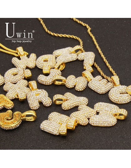 UWIN niestandardowe bańki litery wisiorek z imieniem Iced out złoto srebro RoseGold Rhinestone naszyjniki Hip Hop biżuteria prez