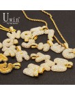 UWIN niestandardowe bańki litery wisiorek z imieniem Iced out złoto srebro RoseGold Rhinestone naszyjniki Hip Hop biżuteria prez