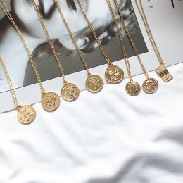 Ailodo Vintage rzeźbione złota moneta Roman naszyjnik dla kobiet czeski wisiorek naszyjniki biżuteria Boho kreatywne naszyjniki 