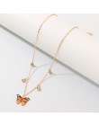 Luksusowe europejskie kobiety wisiorek z motylem naszyjniki kobiece kolorowe Rhinestone złoty łańcuszek prosty naszyjnik Choker 