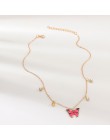 Luksusowe europejskie kobiety wisiorek z motylem naszyjniki kobiece kolorowe Rhinestone złoty łańcuszek prosty naszyjnik Choker 