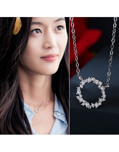 RYOUCUTE spersonalizowane 925 Sterling Silver biżuteria koreański dżet koło naszyjniki dla kobiet ślub Kolye Collares Bijoux