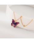 Luksusowe europejskie kobiety wisiorek z motylem naszyjniki kobiece kolorowe Rhinestone złoty łańcuszek prosty naszyjnik Choker 