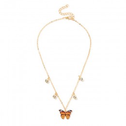 Luksusowe europejskie kobiety wisiorek z motylem naszyjniki kobiece kolorowe Rhinestone złoty łańcuszek prosty naszyjnik Choker 