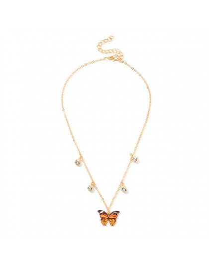 Luksusowe europejskie kobiety wisiorek z motylem naszyjniki kobiece kolorowe Rhinestone złoty łańcuszek prosty naszyjnik Choker 