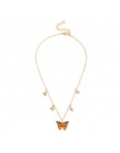 Luksusowe europejskie kobiety wisiorek z motylem naszyjniki kobiece kolorowe Rhinestone złoty łańcuszek prosty naszyjnik Choker 
